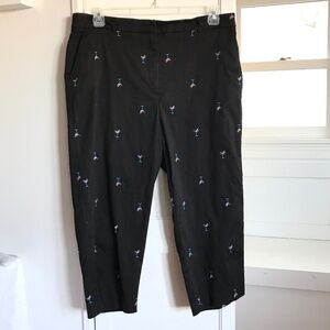 JM COLLECTION Cotton Capri Pants Embroidered Martini Black Plus Size 16 XL 1X